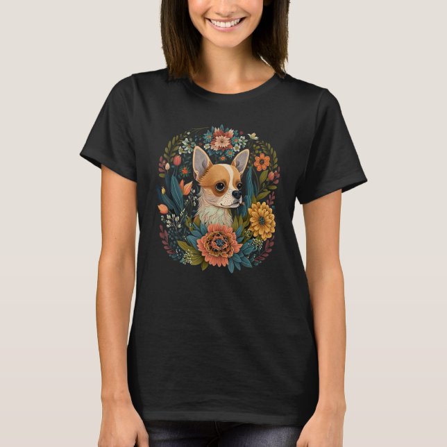 Cute Flower summer Floral Chihuahua 1 T Shirt (Framsida)