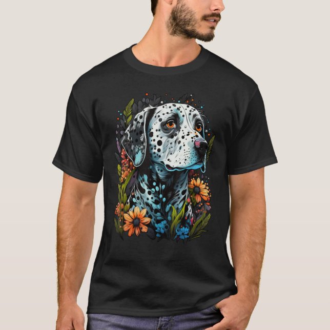 Cute Flower summer Floral Dalmatian T Shirt (Framsida)