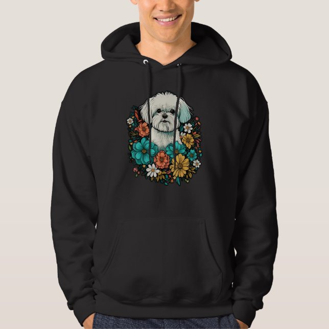Cute Flower summer Floral Maltese dog Hoodie (Framsida)