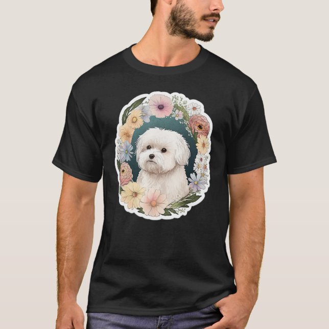 Cute Flower summer Floral Maltese dog T Shirt (Framsida)