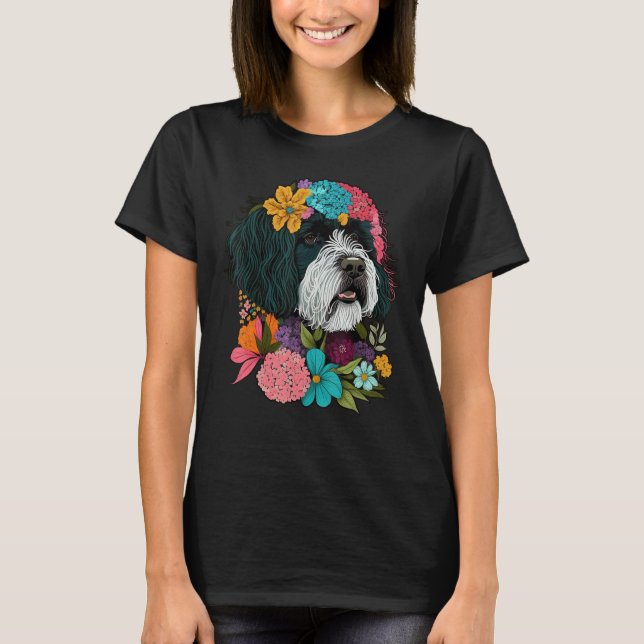 Cute Flower summer Floral Portuguese Water Dog 1 T Shirt (Framsida)