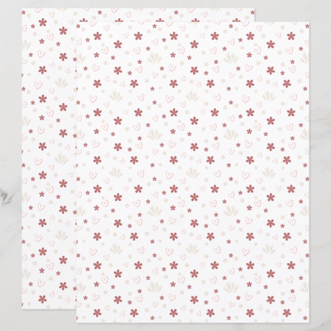 Cute Flower With Love  Patterned Scrapbook Paper (Fram/baksida)