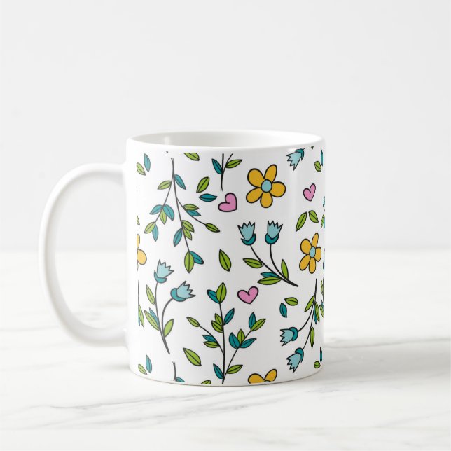Cute Flowers and Hearts Light Pattern Kaffemugg (Vänster)