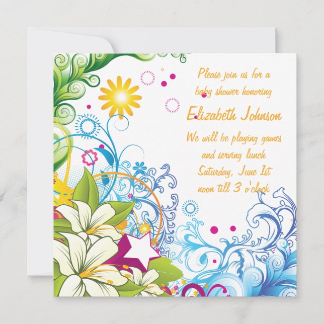 Cute Flowers and Stars Gender Neutral Baby Shower Inbjudningar (Framsida)