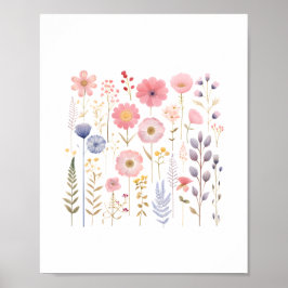 Cute Flowers Flicka Nursery Blommigt Botanical Poster