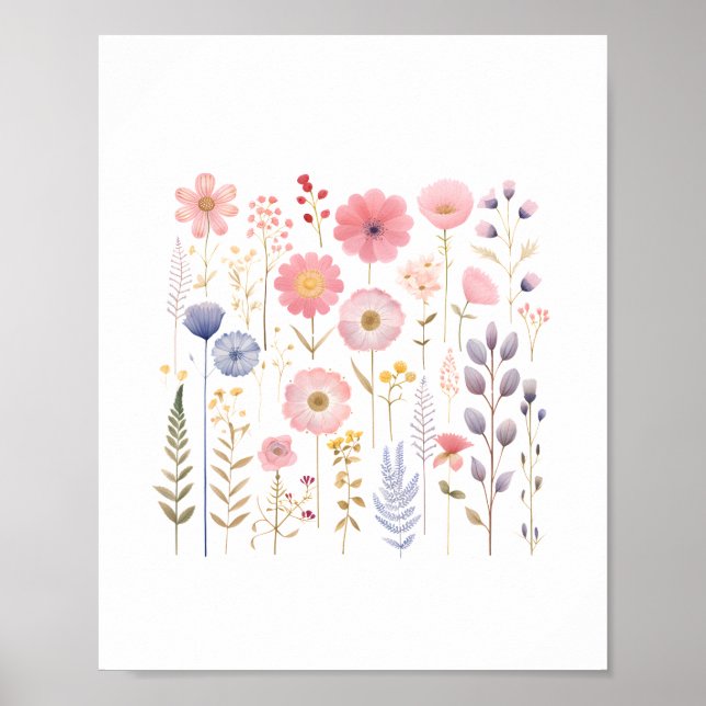 Cute Flowers Flicka Nursery Blommigt Botanical Poster (Framsidan)