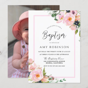 Cute Flowers Girls Photo Bild Baptism Inbjudningar