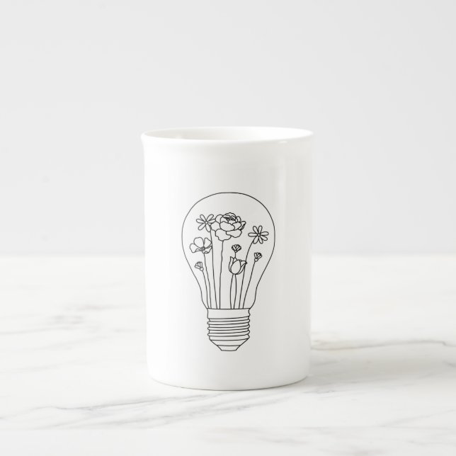 Cute Flowers i Light Bulb Line Design Design Benporslin Mugg (Framsidan)
