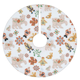 Cute Flowers jul Mönster med Santa Julgransmatta Borstad Polyester