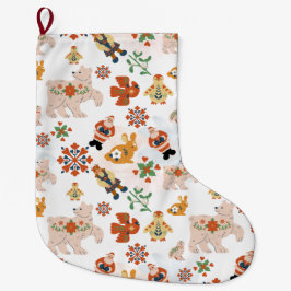 Cute Flowers jul Mönster med Santa Stor Julstrumpa