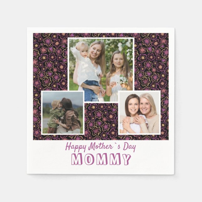 Cute Flowers Lycklig Mor's Day 3 Photo Pappersservett (Framsidan)