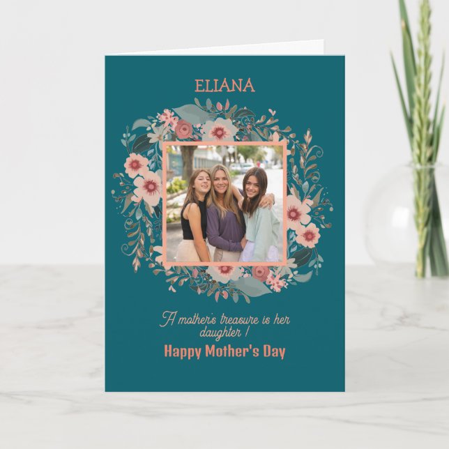 Cute Flowers Mamma Dotter Quote Mors dag Photo Kort (Framsida)