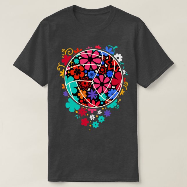 Cute Flowers och Volleyball Gift Skriv ut volleyba T Shirt (Design framsida)