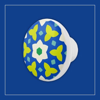 Cute Flowers on Blue and Grönt Geometric Blommigt Knopp