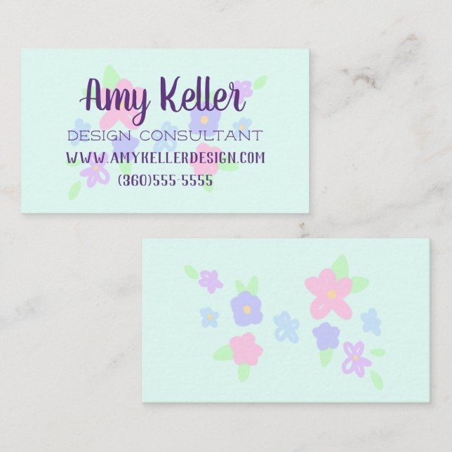 Cute Flowers Pastel Visitkort (Fram/baksida)