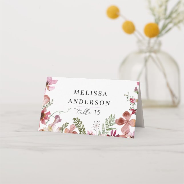 Cute Flowers Rustic Bröllop ortkort Placeringskort (Framsida)