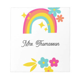 Cute Flowers Stars Rainbow Teacher Notepad Anteckningsblock