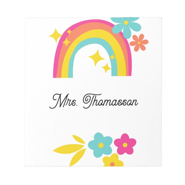 Cute Flowers Stars Rainbow Teacher Notepad Anteckningsblock (Framsida)