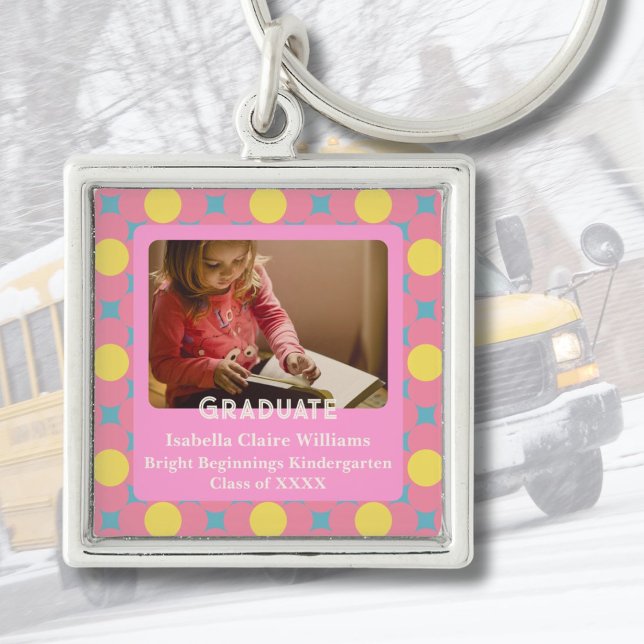 Cute Flowers Studenten-gåvor till Kindergarteners Fyrkantig Silverfärgad Nyckelring (Cute Flowers Graduation Gifts for Kindergarteners)