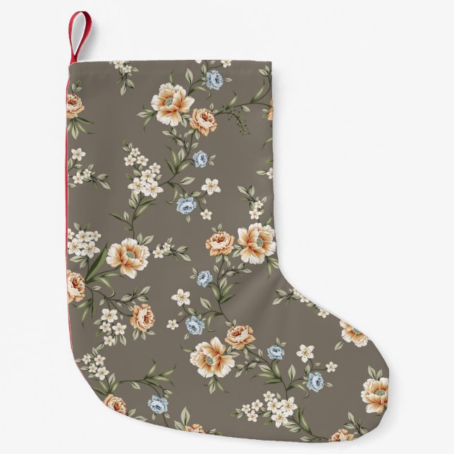 cute flowers with leaves pattern on grey backgroun liten julstrumpa (Framsidan)