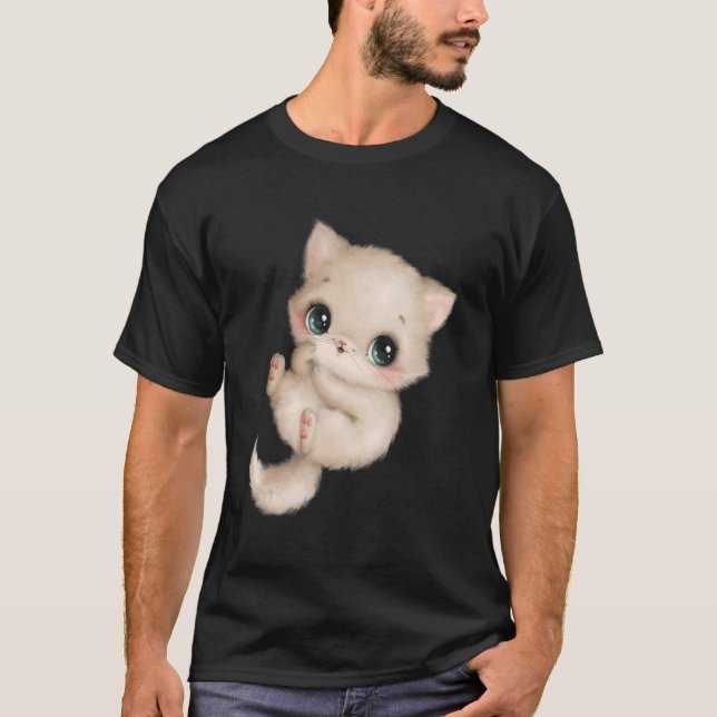 Cute Fluffy Adorable Cat Pet Art T Shirt (Framsida)