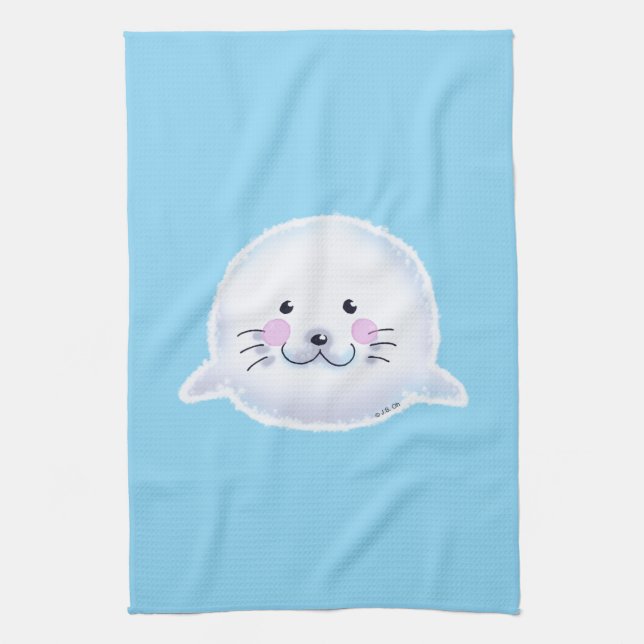 Cute Fluffy Baby Seal Illustration Kökshandduk (Vertikal)