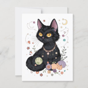 Cute Fluffy Black Cat med magiska gåvor Vykort
