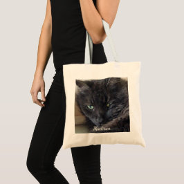 Cute Fluffy Black Cat Photo Personlig Tygkasse