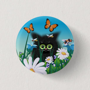 Cute Fluffy Black Kitten och Daisys Art Knapp