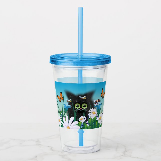 Cute Fluffy Black Kitten och Daisys Art Take Away Mugg (Framsida)
