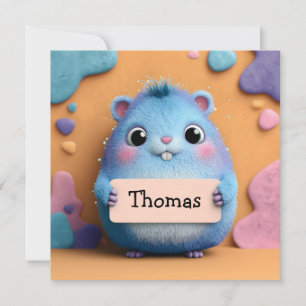 Cute Fluffy Blue Hamster Holding ett tecken med Na