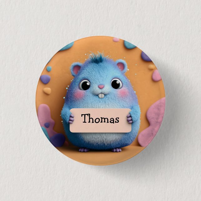Cute Fluffy Blue Hamster Holding ett tecken med Na Knapp (Framsida)