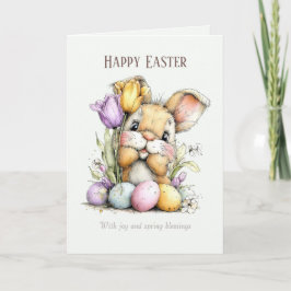 Cute Fluffy Bunny Funny Easter Card, Pastel Blue Helgkort