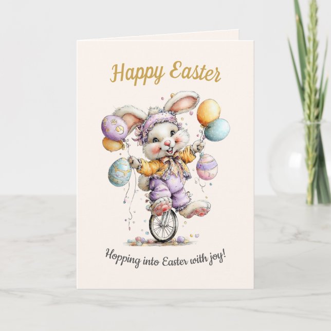 Cute Fluffy Bunny, Funny Happy Easter Card  Helgkort (Framsida)