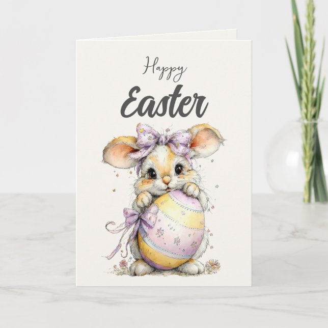 Cute Fluffy Bunny in Spring Pastels Easter Card Helgkort (Framsida)