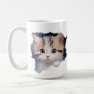 CUTE FLUFFY CALICO KITTEN ANSIKTE KAFFEMUGG