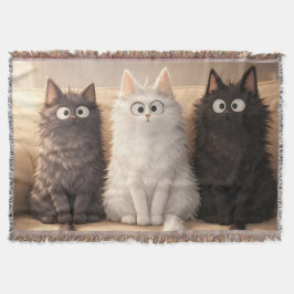 Cute Fluffy Cartoon Cats Gray White & Black  Filt