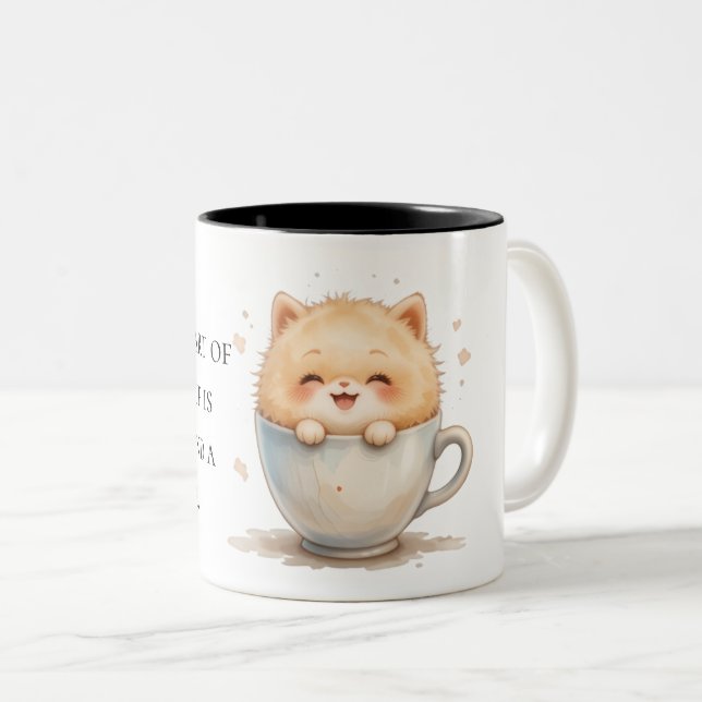 Cute Fluffy Cat i kaffe Kopp - Mugg-design (Framsida höger)