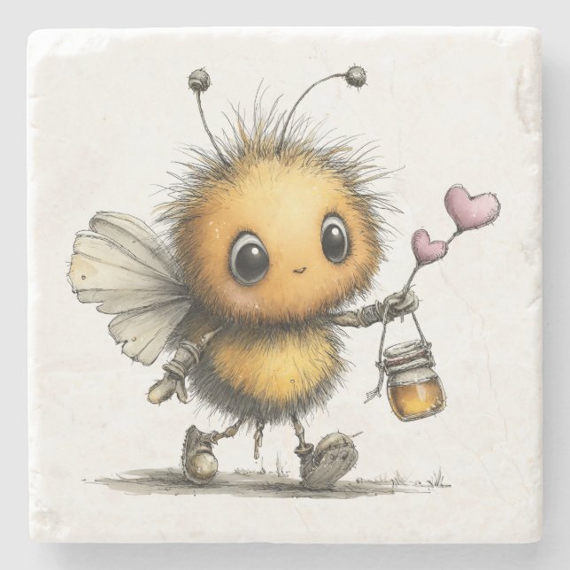 Cute Fluffy Fantasy Bee Stenunderlägg (Framsidan)