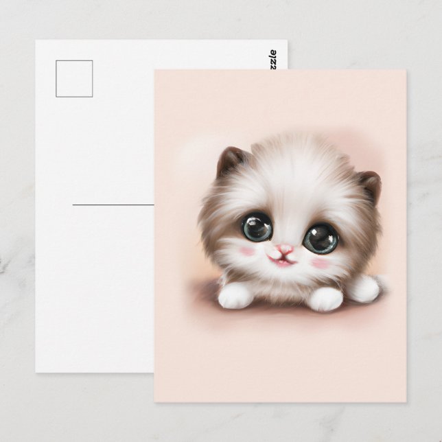 Cute Fluffy Furr Boll Kitten Vykort (Fram/baksida)
