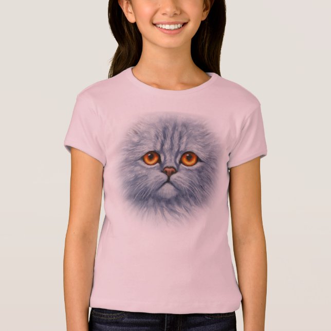 Cute Fluffy Grått Tabby katt Ansikte T-shirt (Framsida)