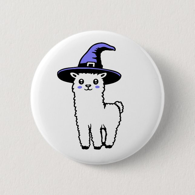 Cute Fluffy Halloween Llama Wearing Purple Witch Knapp (Framsida)
