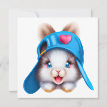Cute Fluffy Hiphop Baby Bunny med Blue Hat