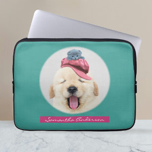 Cute Fluffy Hund med katt, Namn Laptop Fodral