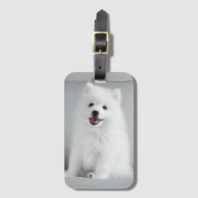 Cute Fluffy Japansk spitz Puppy Bagagebricka (Framsida vertikal)