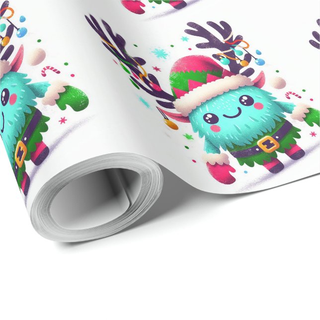 Cute fluffy jul monster Magnet Presentpapper (Rullad Hörn)