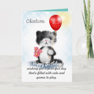 Cute Fluffy Kitten Art Grattis på födelsedagen Dik Kort