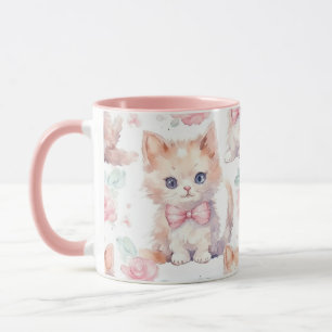 Cute Fluffy Kittens med Rosa ros Mugg