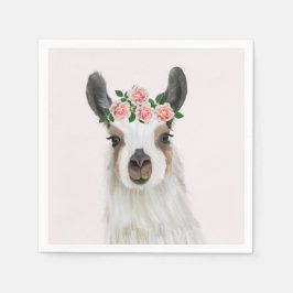Cute Fluffy Llama med Ro Flower Krona Rosa Pappersservett