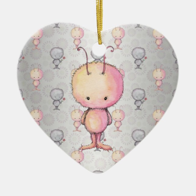 Cute Fluffy Monsters Julgransprydnad Keramik (Framsidan)